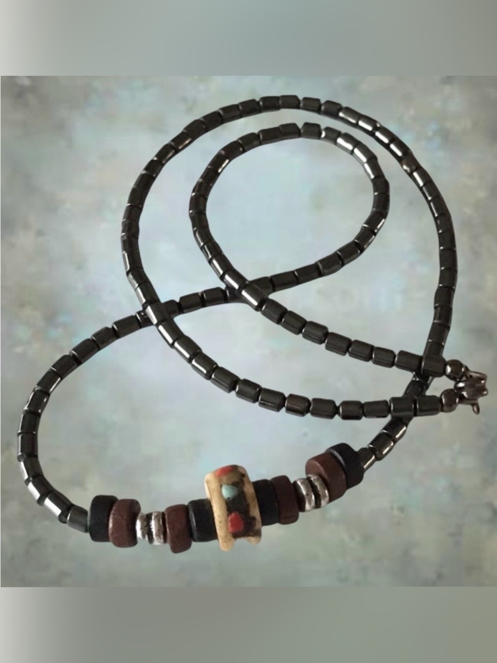 Handmade Men’s Hemalyke  Necklace With Black Brown Colored Component
